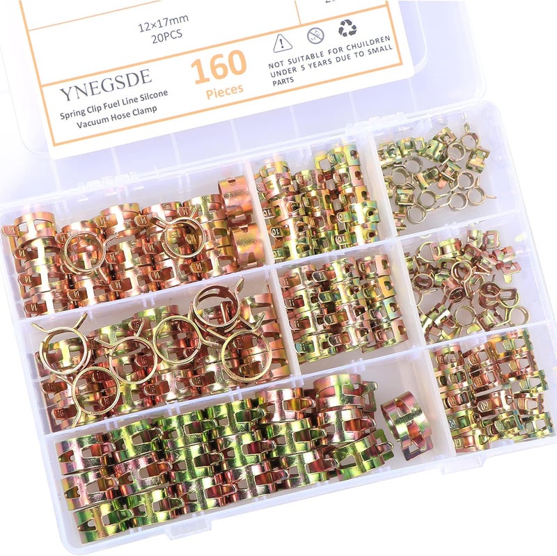 YNEGSDE Spring Band Type Fuel Line Silicone Vacuum Hose Water Pipe Clamp Low Pressure Air Tube Clamps Fastener Assortment Kit 8 Sizes 160PCS - Image 5